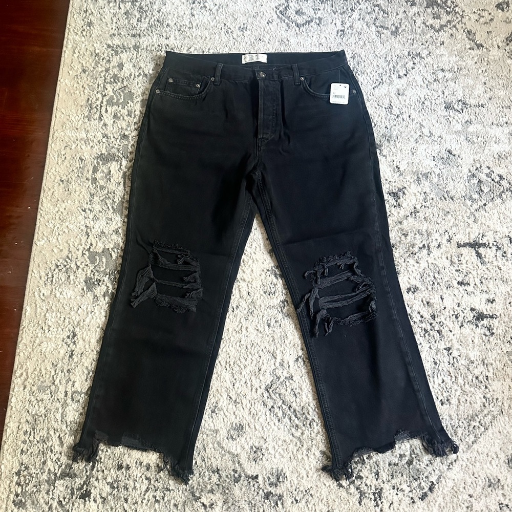 We The Free | Free People Midrise Straight Distressed black jeans NWT